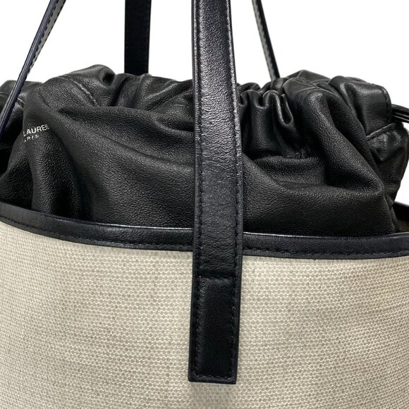Auth SAINT LAURENT PARIS Teddy 551595 Cream Black Linen Canvas Leather Tote Bag - Picture 10 of 16